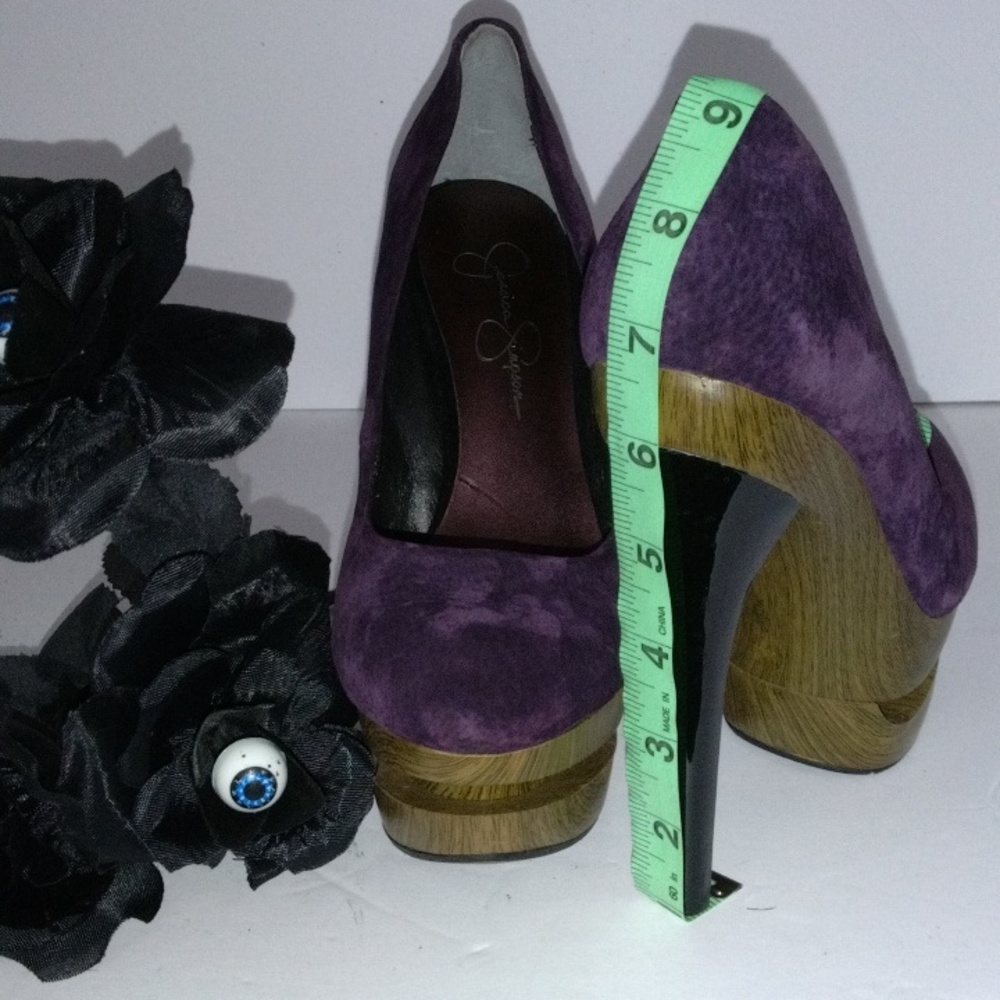 Jessica Simpson platform woodbottom suede velvet heels